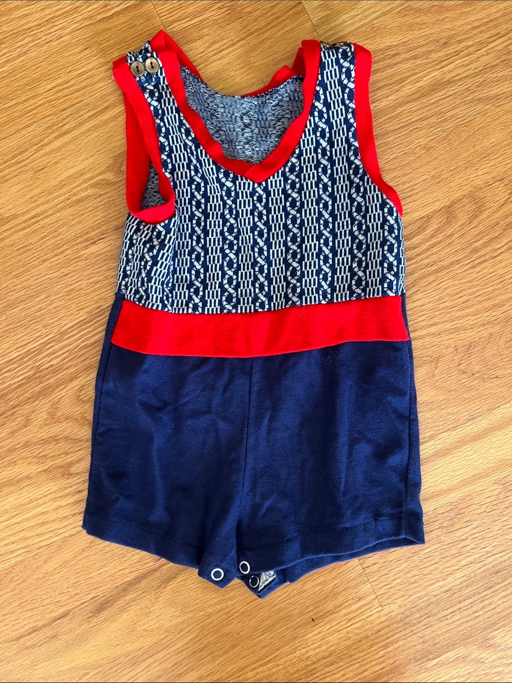 Vintage 24 months Navy & Red Knit Baby Romper - Kids Bottoms